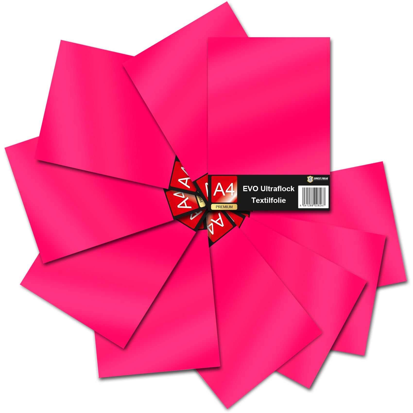 Evo Ultraflock Textile Film for Plotter, 33 Colours, Flock Film in DIN A4 Format, 30 x 20 cm, Plotter Film for Fabric, Clothing, T-Shirt, Flock Film Accessories (Set of 10, 037 Neon Pink)