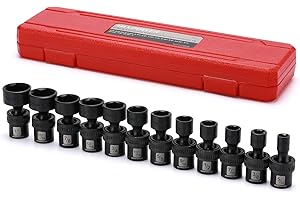 MIXPOWER 3/8" Drive Shallow Impact Universal Joint Swivel Socket Set, SAE, 5/16" - 1", Shallow, Flexible Wobble, Chrome Molybdenum Steel, 12 Pieces Set