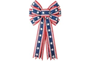 SIMISI RIBBON 4th of July Decorations Patriotic Wreath Bow Red White Blue Stars Burlap Bows for Memorial Day, Veteran's Day (11.8x20.5 inch)