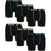 Reebok Mens Boxer Briefs - 6 Pack Athletic Stretch Moisture Wicking 6” Inseam Mens Underwear Boxer Briefs with Contour Pouch