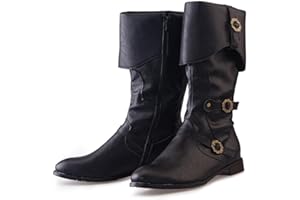 DUNHAO COS Men's Faux Leather Medieval Boots Viking Pirate Costume Boots Renaissance Faire Cosplay Shoes
