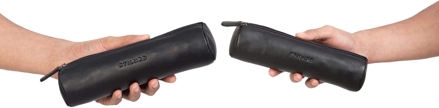 STILORD "Miller" Pencil Roll Case Leather Vintage Pen Pouch Round Organiser for Women Men Stationary Case Slim in Genuine Leather Colour:Black - Image 3