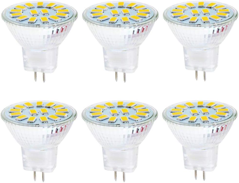 MR11 GU4 LED Bulbs 4W AC/DC 12V 25W-30W Halogen Bulbs Equivalent G4/GU4 Bi-pin Base MR11 Spotlight Daylight White 6000K for Landscape Accent Recessed Track Lighting (6 Pack)