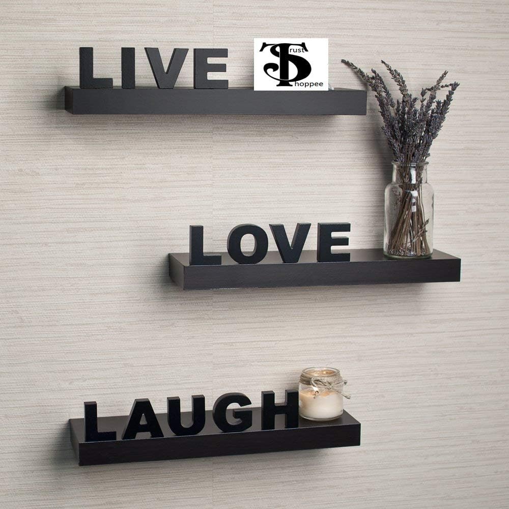 Trustshoppee Beautiful MDF Black Wall Shelves Live/Love/Laugh