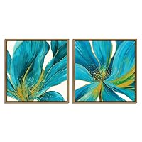 2 Piece Framed Canvas Wall Art Beautiful Blue Flower Canvas Prints Home Artwork Decoration for Living Room,Bedroom - 16