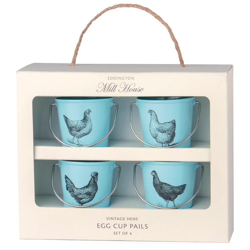Eddington Vintage Set of 4 Egg Cup Buckets - Hen, Blue
