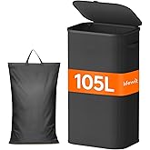 Lifewit 105L Laundry Basket with Lid, Large Laundry Hamper with Plastic Handles and Removable Bag, Foldable Tall Dirty Clothe