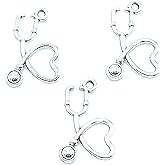 YOOGCORETT 50pcs Charms Stethoscope Pendants Doctor Nurse Medical Tibetan Silver for DIY Craft Necklace Bracelets Keychain Jewelry Making Findings 21 X 15mm (Ancient Silver)