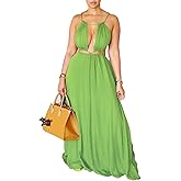SHINFY Womens Summer Spaghetti Strap Dress Sleeveless Sexy Cutout Drawstring Boho Maxi Dress Beach Vacation Dresses