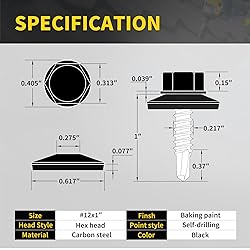 Metal Roofing Screws #12 × 1", 300 PCS, FIXLINK