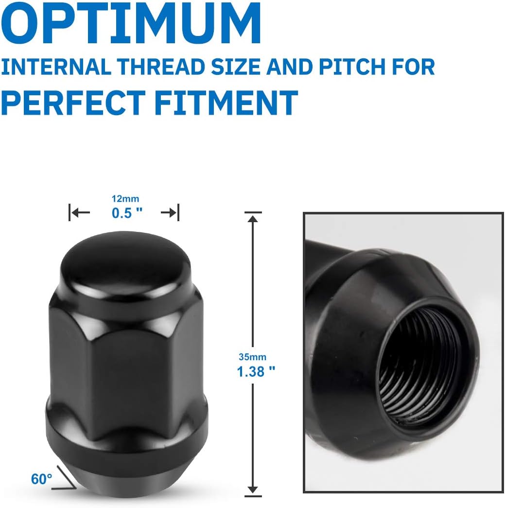 SIZZER Wheel Lug Nuts 1/2”-20 Thread Size 1.38” Long 3/4" Hex Tapered Seat Acorn Lug Nuts Black Finish, Set of 20: Automotive