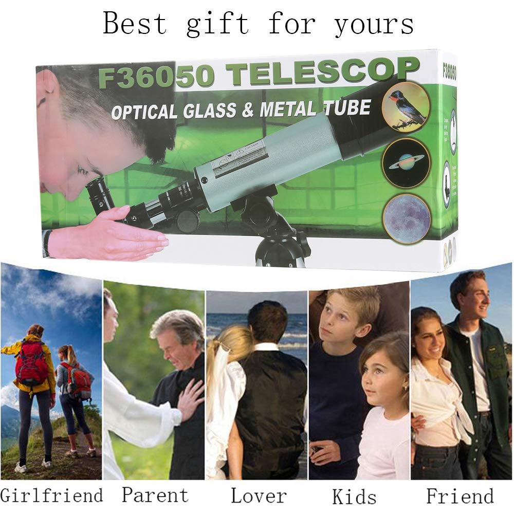 Telescope for Kids, Merkmak Educational Toy for Beginners Science Plastic Tools with Tripod and 3 Magnification Eyepieces 360/50mm Spotting Scope