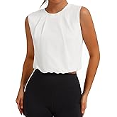 Remidoo Women Pleated Front Workout Crop Tank Top Sleeveless Athletic Gym Shirt