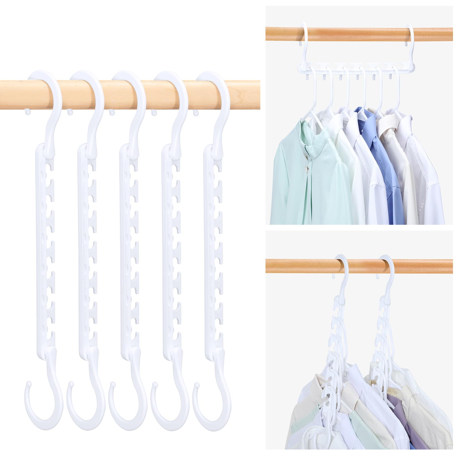 Photo 1 of HOUSE DAY Sturdy Plastic Space Saving Hangers Cascading Hanger Organizer Pack of 12 Closet Space Saver Multifunctional Hangers for Heavy Clothes (White)