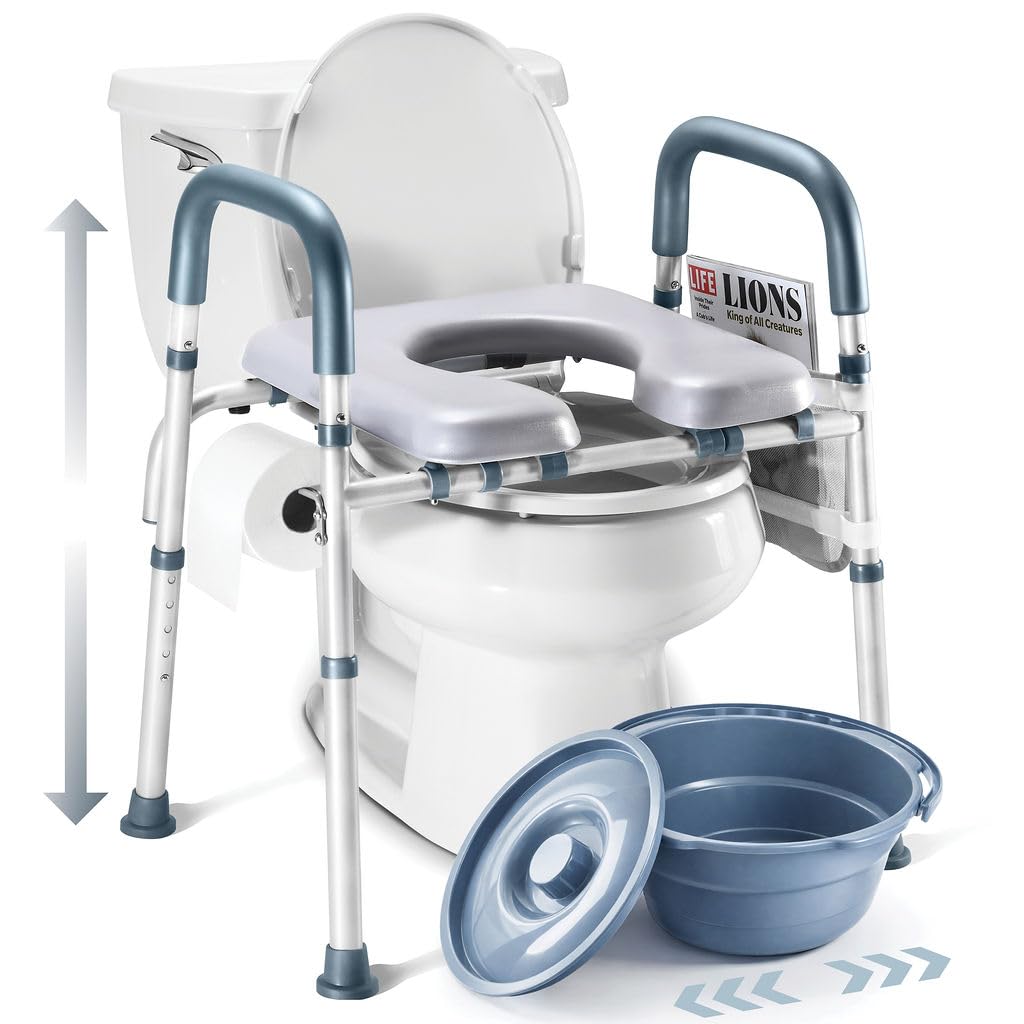 Photo 1 of Toilet Seat Risers for Seniors Bedside Commode for Elderly Width and Height Adjustable Raised Toilet Seat with Handles for Elderly Handicap, Elevated, Pregnant, Fit Any Toilet Heavy Duty Up to 400lbs