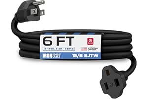 Iron Forge Cable 6 Ft Black Extension Cord, 16/3, 6 Foot Extension Cord, 3 Prong, Weatherproof - Great for Outside Use