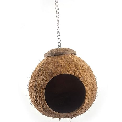 Tohhot Coconut Shell Bird Nest House Hut Cage With Hanging Lanyard