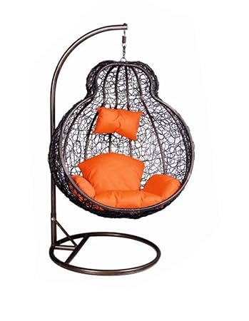 S K Modern Art Hanging Swing with Stand Single Seater (Brown) with Cushion