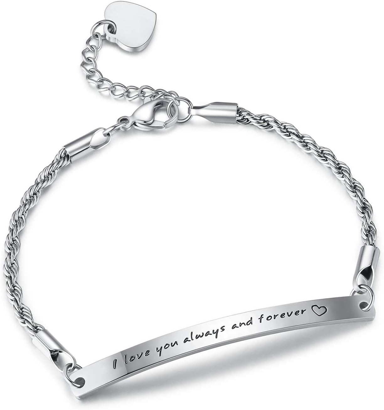 Hannay Stainless Steel Engraved Inspirational Promise Adjustable Bracelet, Jewelry for Women, Girls, 7.5"+ 2"
