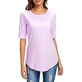 Women's Casual T Shirts Cotton Mid Sleeve Summer Basic Tunics Tee Tops Fashion