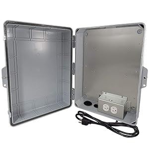 Altelix NEMA Enclosure 17x14x6 (11.5" x 9" x 4.5" Inside Space) Polycarbonate + ABS Weatherproof with Aluminum Equipment Mounting Plate, Pre-Wired 120 VAC Outlets, 5 Foot Power Cord