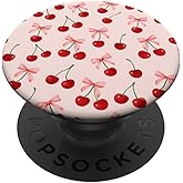 Girly Cute Cherry and Pink Bow PopSockets Adhesive PopGrip
