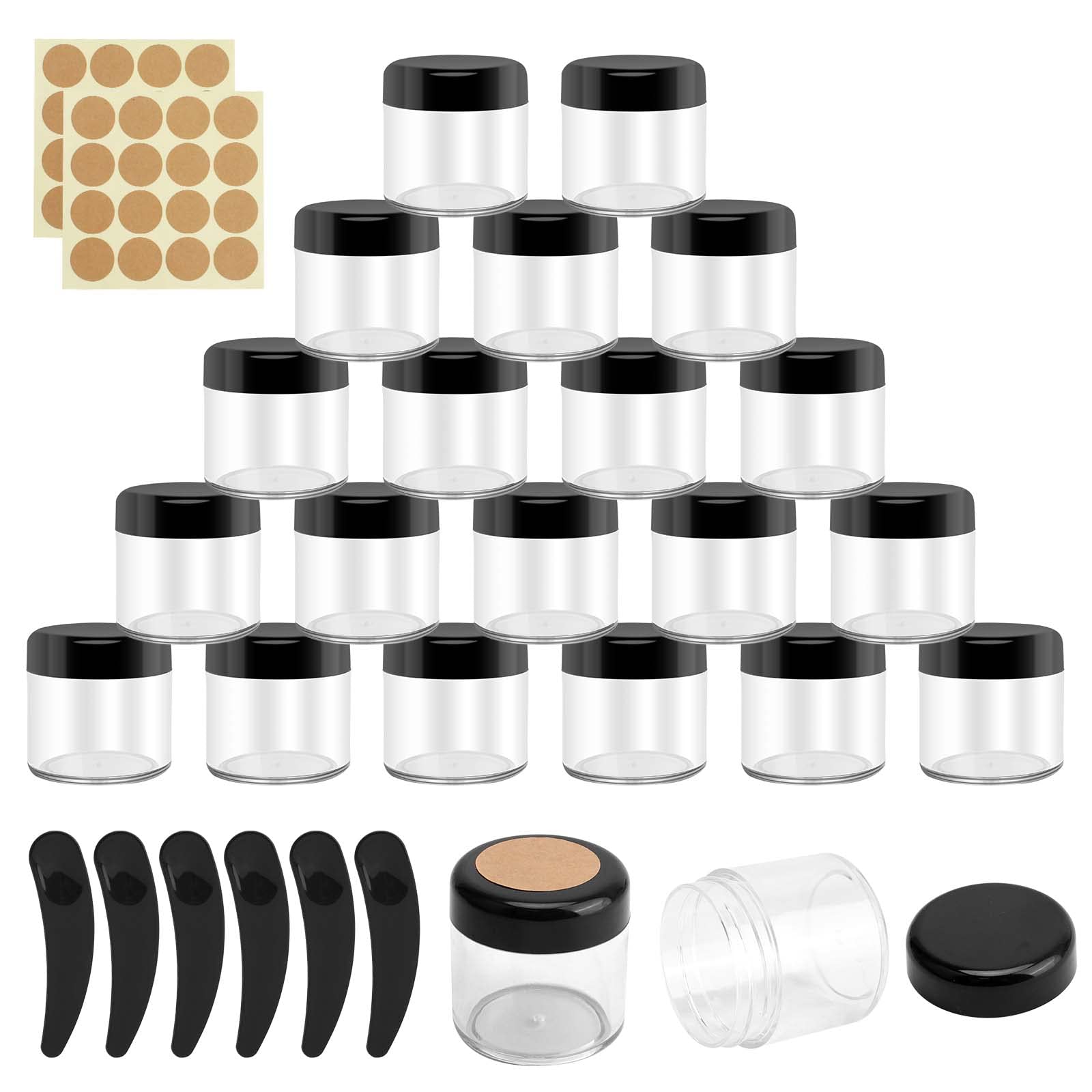 Boisbresil 20Pcs Empty Plastic Cosmetic Jars 40g / 40ml Small Face Cream with Lids Sample Spatula, Cosmetics Container Pots for Powder Pills Makeup Storage, (FAY-28gaotifzp)