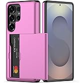 Nvollnoe for Samsung S25 Ultra Case with Card Holder Dual Layer Heavy Duty Protective Case Hidden Card Slot Slim Wallet Case for Samsung S25 Ultra 6.9''(Hot Pink)