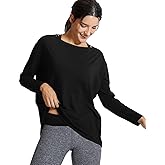 CRZ YOGA Pima Cotton Boat Neck Long Sleeve Shirts for Women - Workout Athletic Yoga Casual Tops Loose Fit Fall T-Shirts