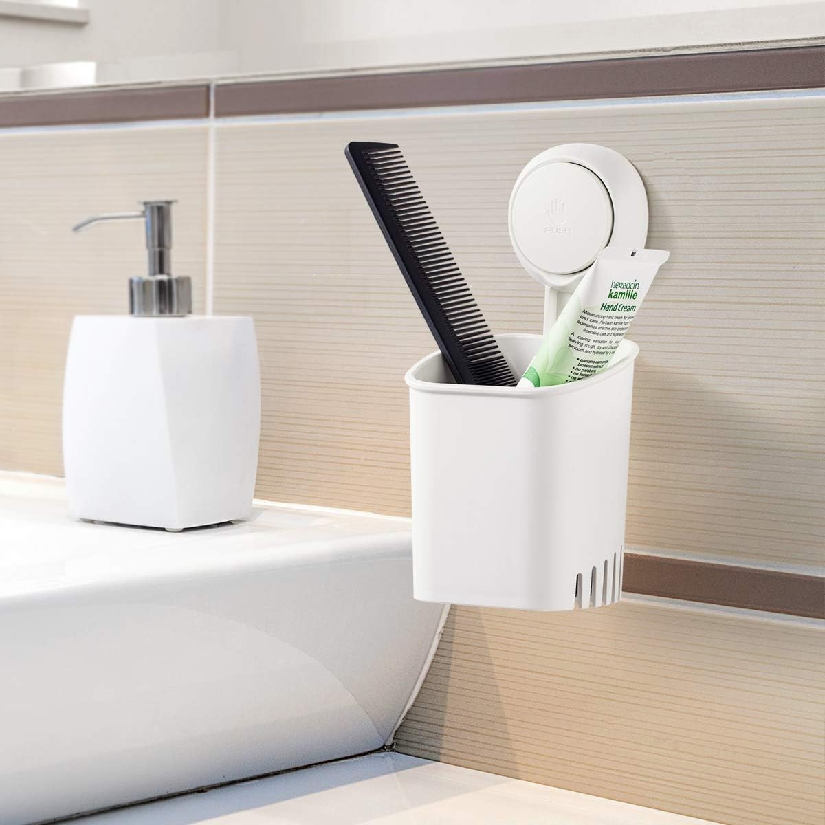 LUXEAR Bathroom Waterproof Suction Cup Toothbrush Holder Drill-Free Removable Wall Mounted Toothpaste Razor Suction Holder - Multifunction Shower Storage Organizer for Small Toiletry Items, White: Home & Kitchen