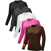 CE' CERDR 3/5 Pack Womens Long Sleeve Thermal Shirts Crew Neck Fleece Lined Basic Fitted Workout Going Out Underscrubs Tops