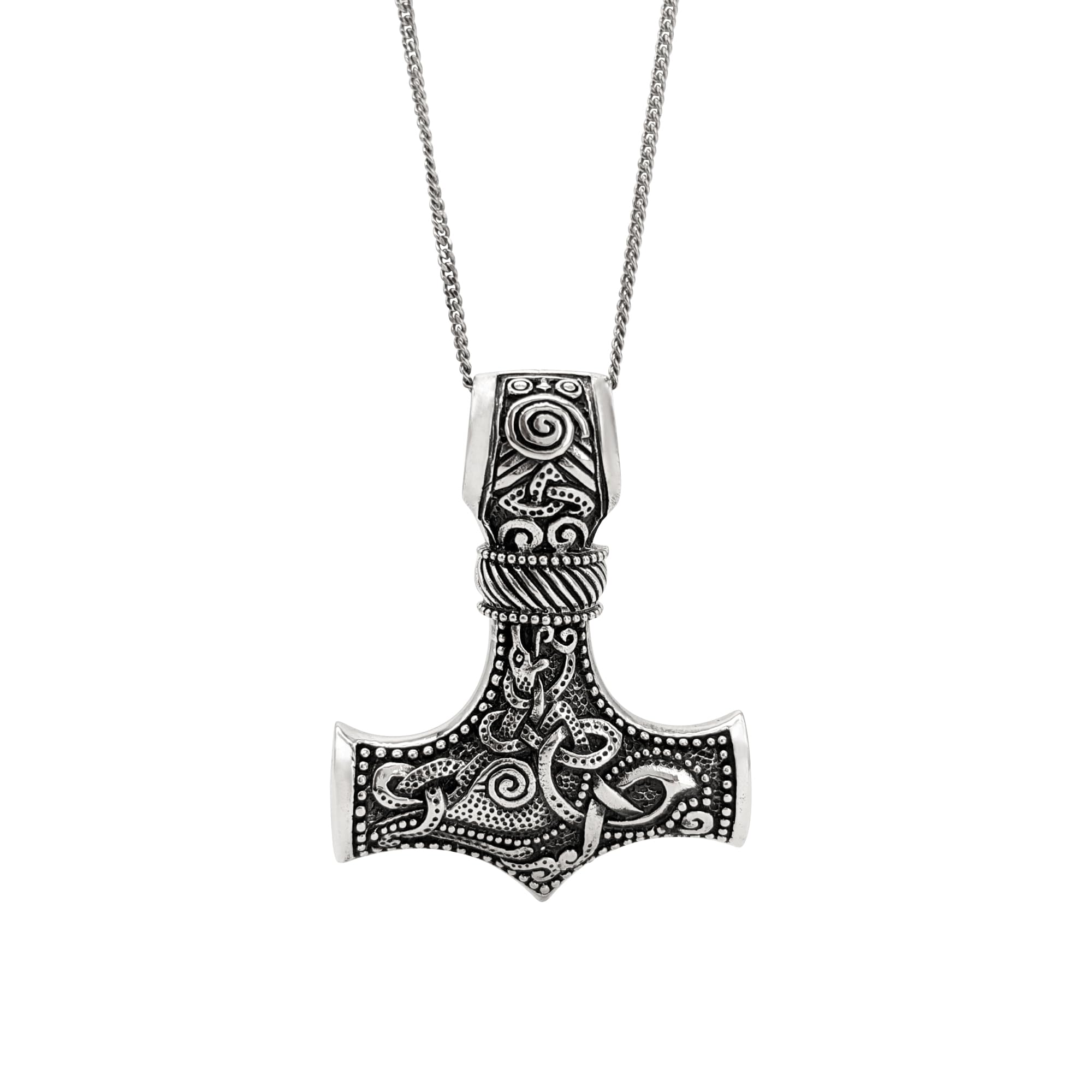 81stgeneration Sterling Silver Chunky Thor's Hammer Necklace for Men and Women – 925 Silver Viking Pendant on 18" Curb Chain - Gothic Norse Jewellery With Intricate Viking Knotwork