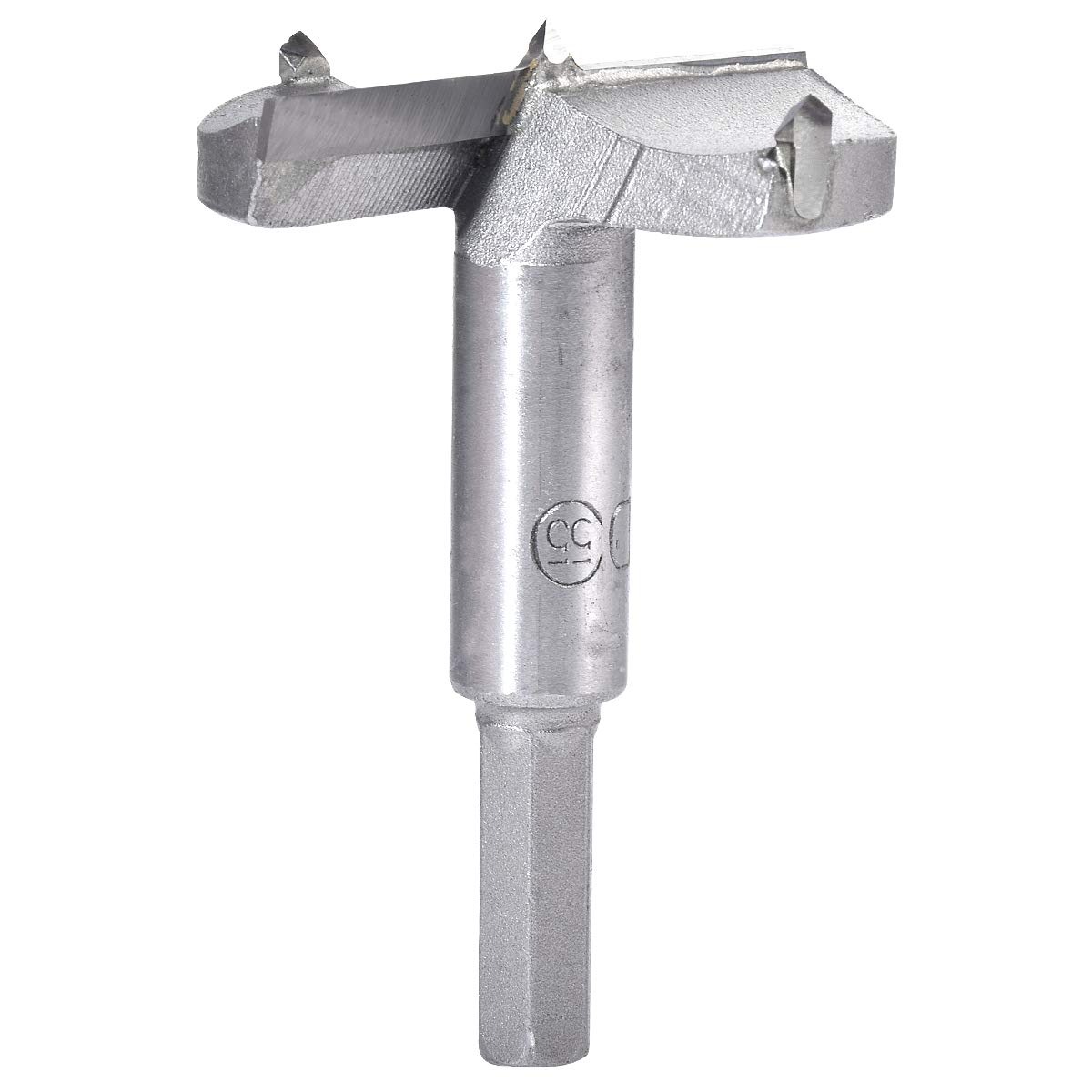 KATUR 55mm Forstner Auger Drill Bit, Woodworking Boring Hinge Hole Saw, Wooden Hole Opener Boring Bits, Carbide Tip Round Shank Cutting for Hinge, Plywood, MDF, CNC Tool (55mm Diameter)