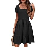 YOVION Girls Summer Dress Square Neck Short Sleeve Casual Loose Ruffle Tiered Dresses with Pockets for 6-12 Y