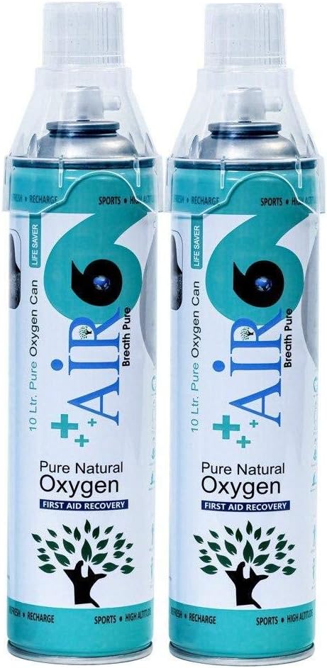 Air6 Portable Oxygen Cylinder/Canister/Can with Mask, 10L Pack Of 2 - (200 Breaths Approx/Can.)