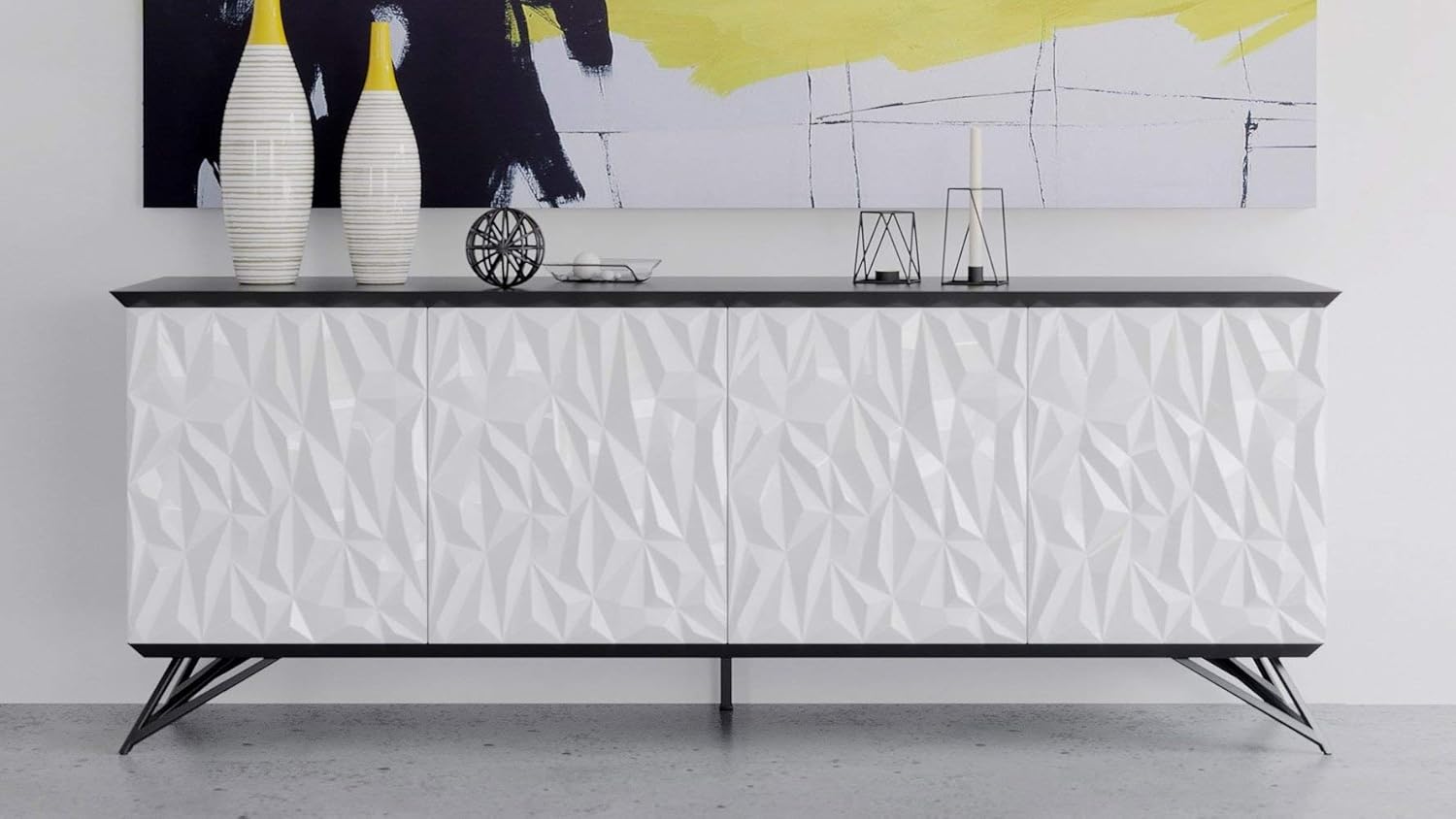 Zuri Furniture Modern Vortice Sideboard in Black and White