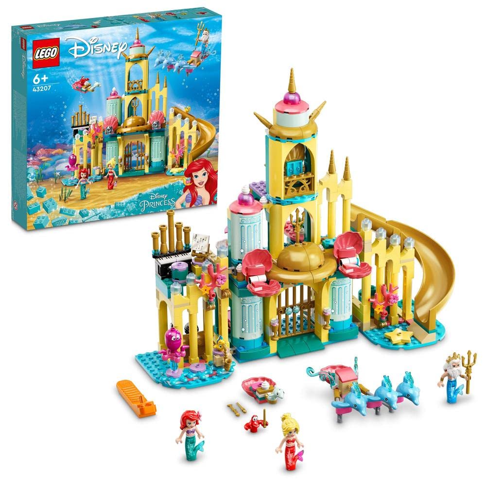 LEGO 43207 Disney Princess Ariel’s Underwater Palace, with The Little Mermaid Mini-Doll Figure & Dolphin FiguresBuildable Castle Toy, Present Idea for Kids, Girls and Boys Aged 6+
