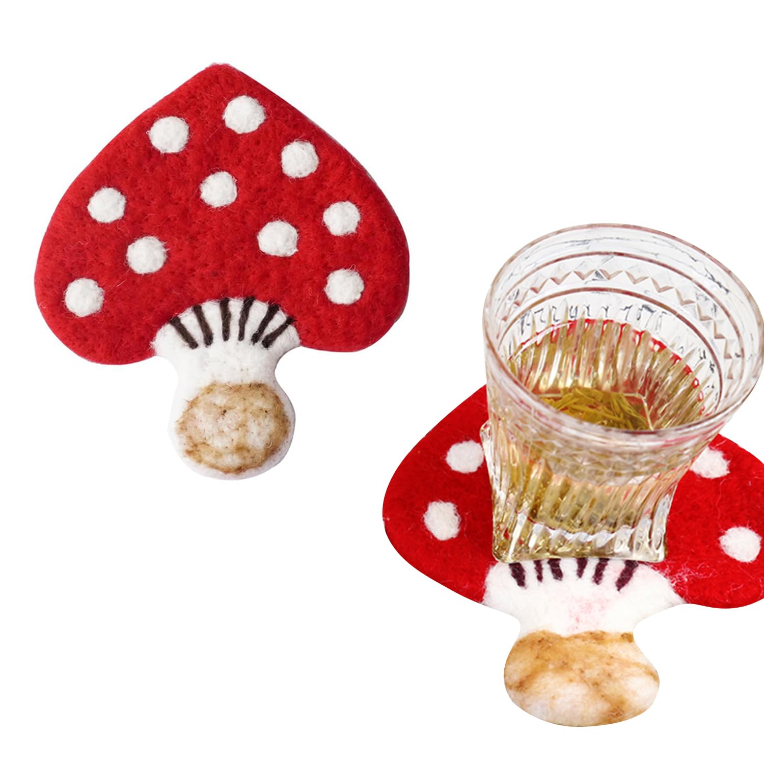 2 PCS Mushroom Coasters, Handmade Cute Mushroom Wool Felt Coasters Cottagecore Kitchen Fairycore Decoration