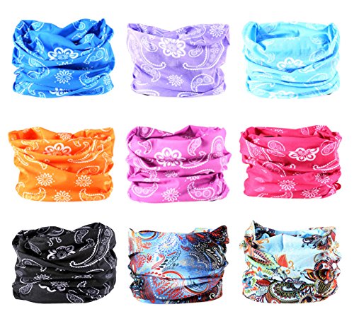 9PCS Outdoor Headscarves, Womens and Mens Headband Headwear (Colorful Paisely)