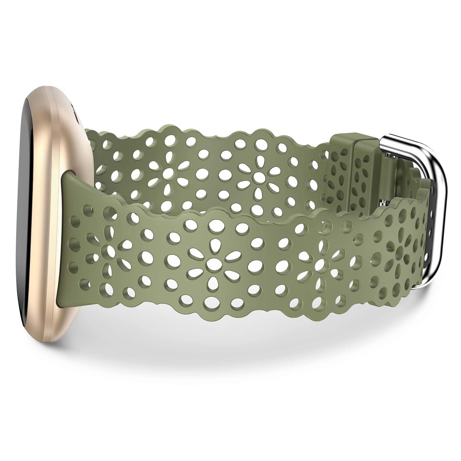 TOYOUTHS Lace Silicone Compatible with Fitbit Versa 3/Fitbit Sense/Fitbit Versa 4/Fitbit Sense 2 Strap, Women Slim Cute Hollow-Out Sport Replacement Strap, Breathable Waterproof Soft Strap, Green โ image 1