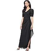 Alex Evenings Womens Wedding Guest Dress with V-Neck Stretch Sequin Bodice and Empire Waist (Petite and Regular Sizes)