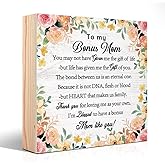PUVOXHO Bonus Mom Wooden Sign Desk Decor, Adopted Mom Gifts Wood Block Sign Desk Décor for Home Office Farmhouse Bedroom, Birthday Thank You Gifts for Mom Stepmom Women From Stepson Stepdaughter