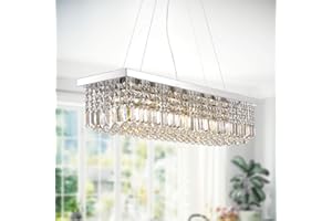 7PM Rectangle K9 Crystal Chandelier Modern Rectangular Pendant Light Fixture for Dining Room Kitchen Island Chrome L47 x W10 x H10