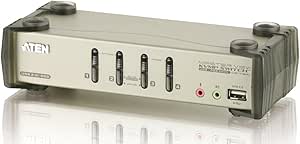 ATEN 4-Port USB 2.0 KVMP Switch with Audio Support and Cables CS1734B (Silver)