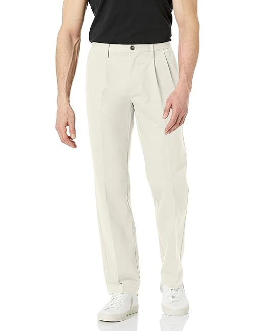 Amazon Essentials Men's Classic-Fit Wrinkle-Resistant Pleated Chino Pant (Available in Big & Tall), Stone, 38W x 29L