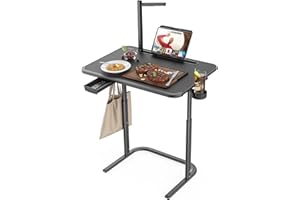 SAIJI XXL Extra Large TV Tray Table，Height & Tilt Adjustable Heavy Duty TV Trays for Eating, Working, Writing,Drawing, Recliner Table Couch Desk with LED Light, Cup Holder, Bookstand