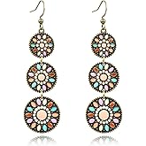 Handmade Boho Teardrop Earrings for Women Unique Tribal Ethnic Colorful Vintage Antique Enamel Waterdrop Dangle Drop Statement Earrings All-match Sculpted Water Drop Jewelry Gifts