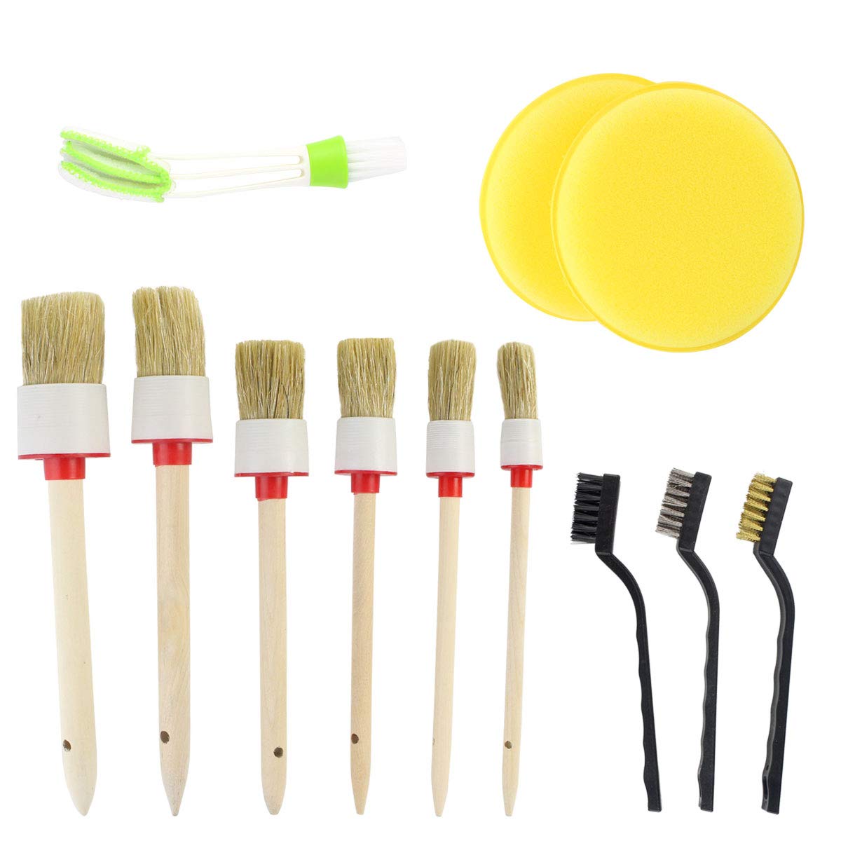 baotongle 12pcs Auto Detailing Brush Kit, Car Cleaning Brush Set Car Cleaning Tools Natural Hog Hair Brush Kit for Car Cleaning Vents, Dash, Trim, Seats, Wheels