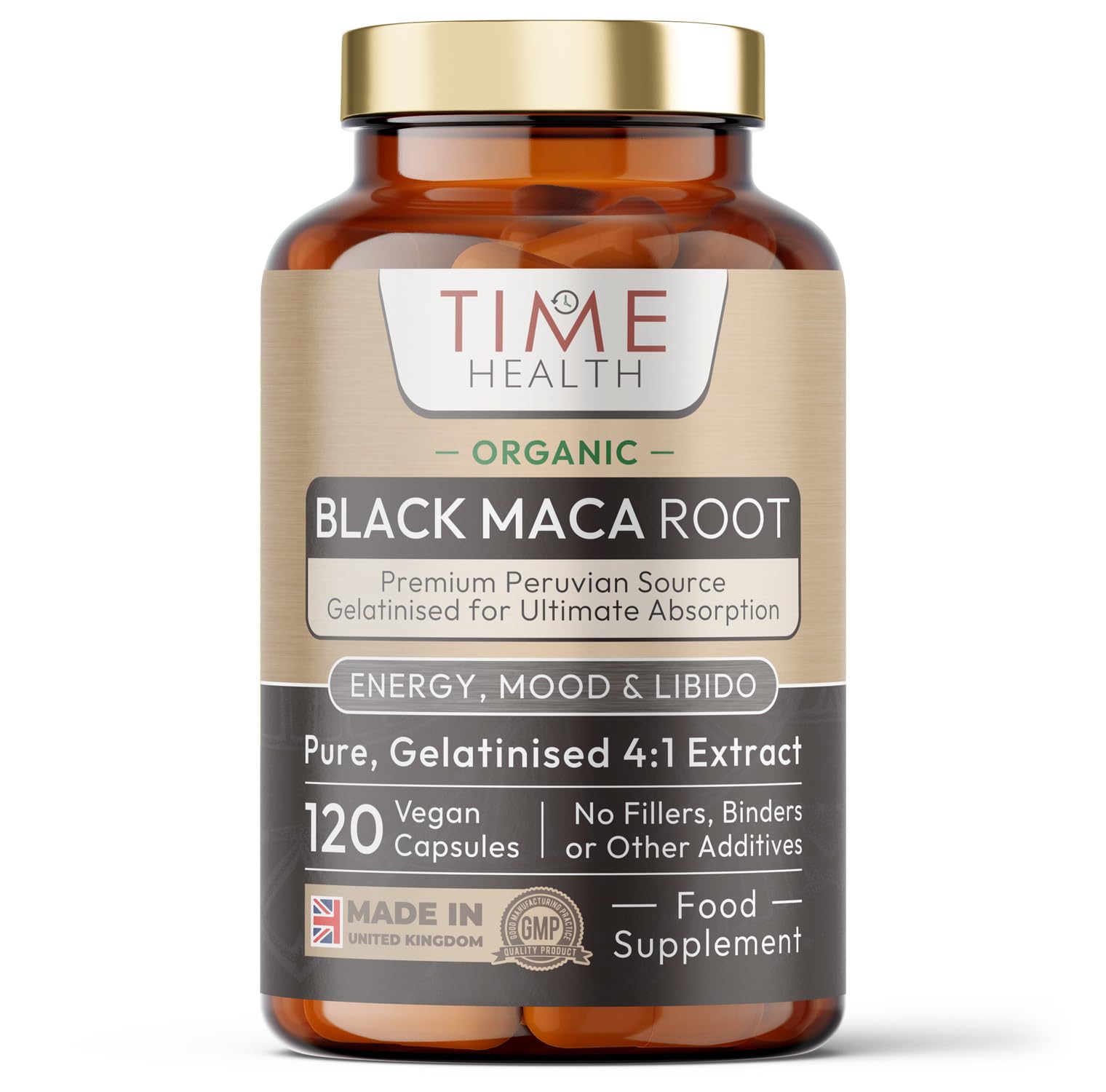 Gelatinized Black Maca Root - 2600mg Wholefood Equivalent - Peruvian - Soil Association Certified Organic - Vegan - GMP Standards - No Fillers, Binders or Flow Agents - Pullulan (120 Capsules)