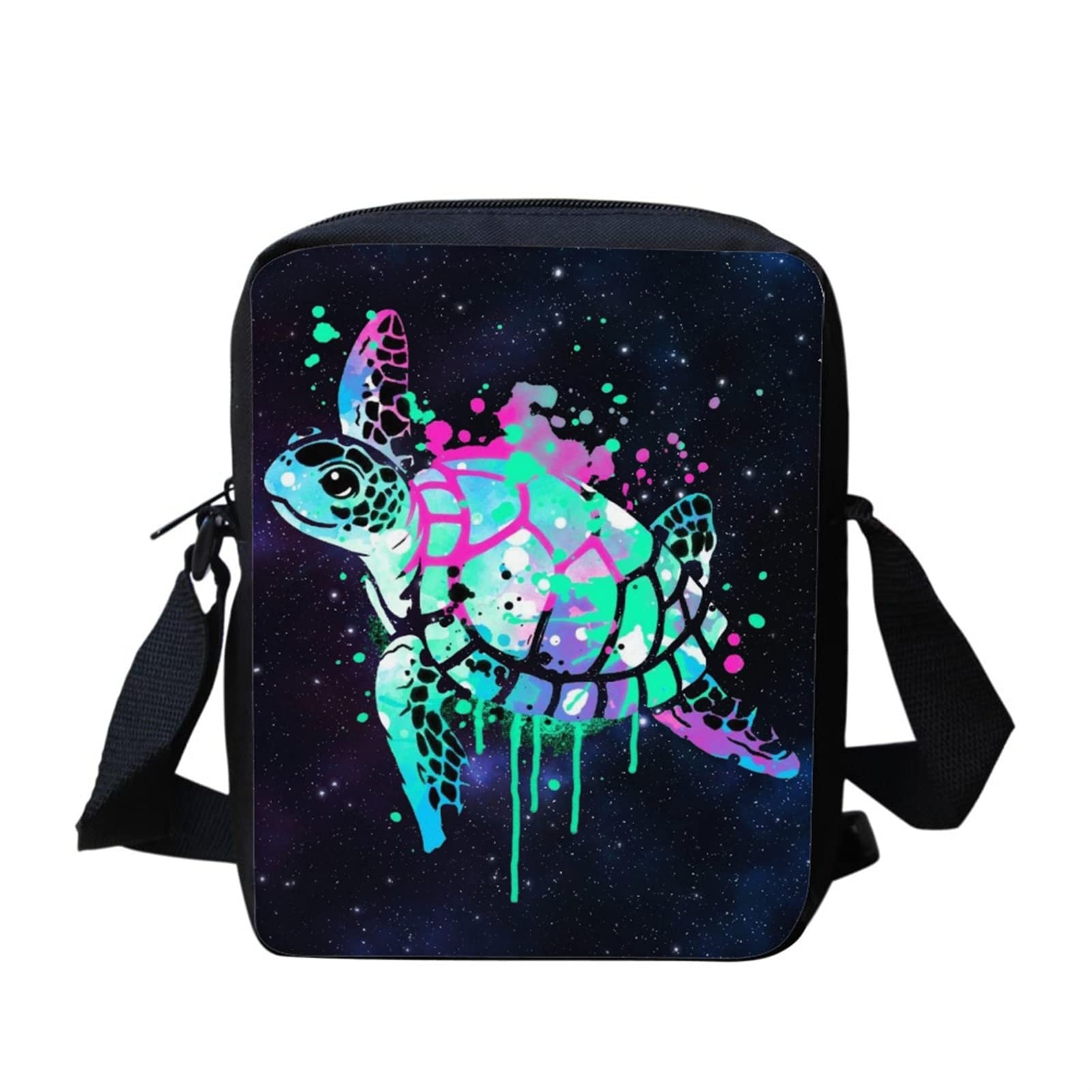 Kuiaobaty galaxy sea turtle messenger bag for boy girl graffiti colorful kids bookbags travel casual crossbody bag